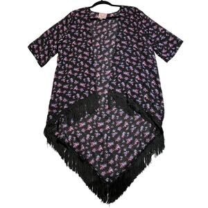 Romeo & Juliet Couture Floral Print Kimono w/ Fringe Trim Size M/L Boho Colorful